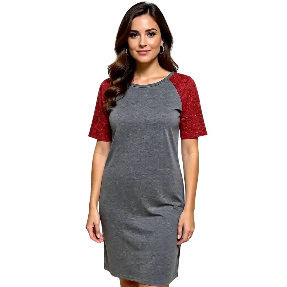 LuLaRoe Gray Short Sleeves‎ Dress Red and Black Print Size Md NWT Medium